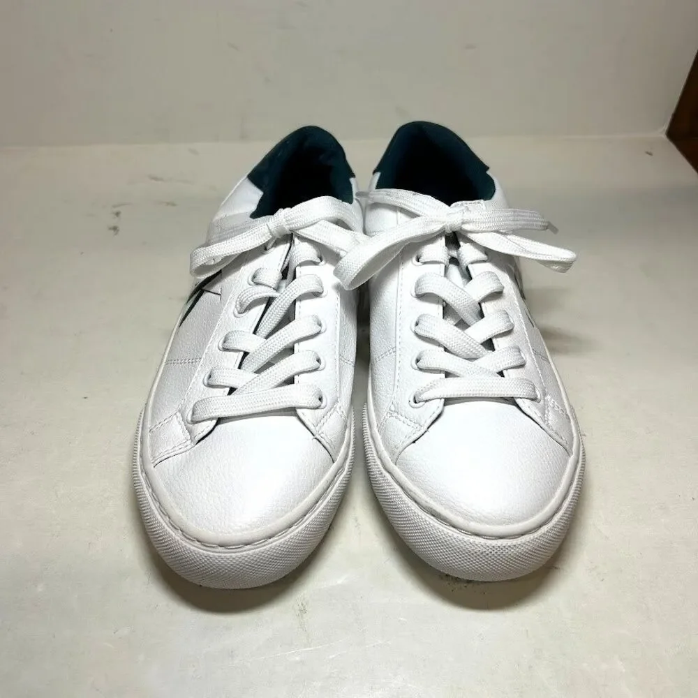 Calvin Klein Womens 7.5 M White Faux Leather Celbi Lace Up Sneakers DISPLAY QH9